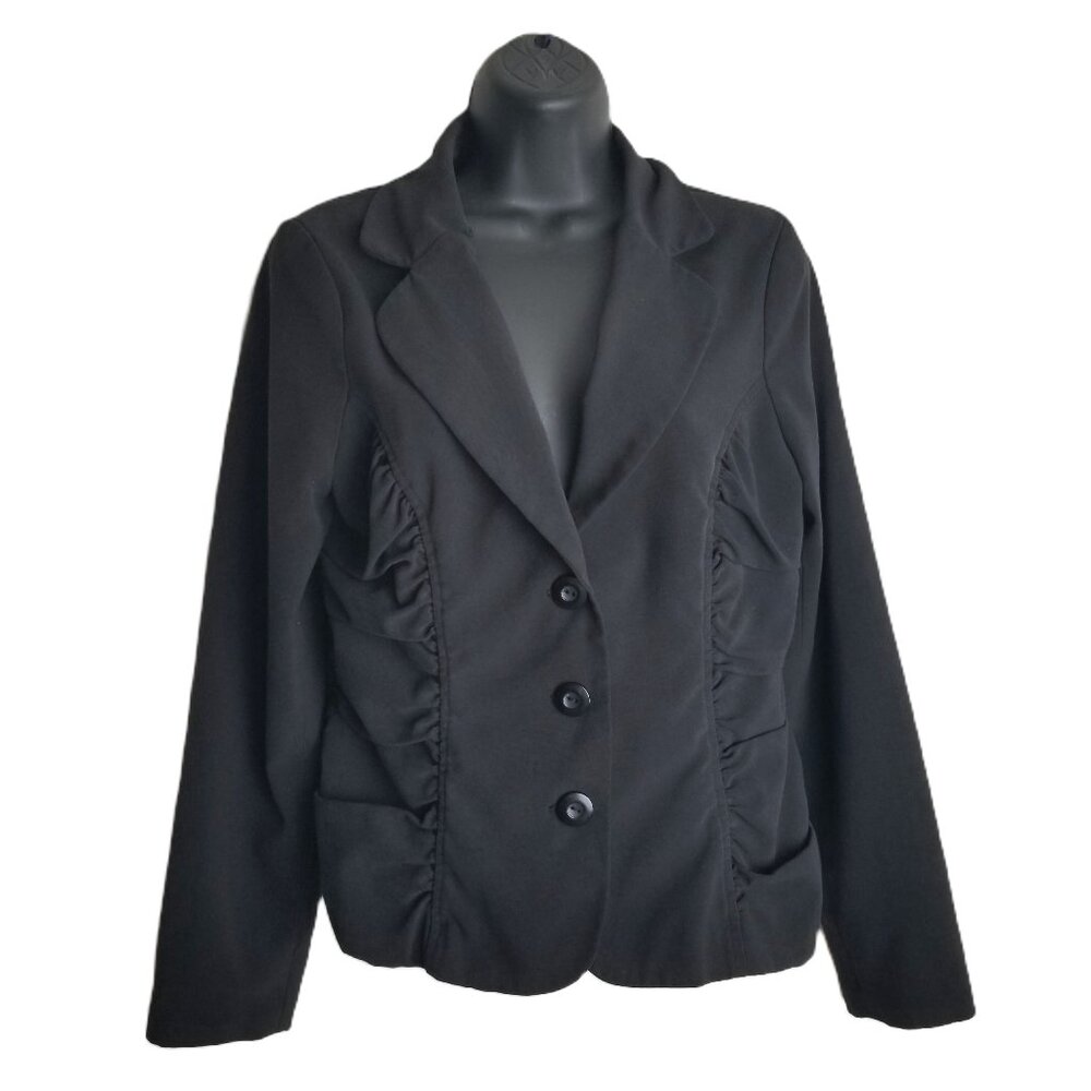 AB Studio Black Ruched Button Front Blazer Professional Dark Academia Size 8
